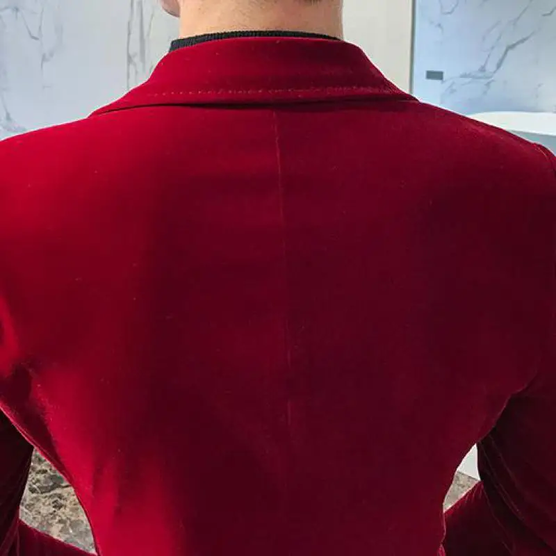 

Velvet Slim Fit Mens Suits with Pants One Button Prom Stage Wedding Tuxedos 2021 Spring 2 Pieces Male Set Suit Jacket Pants XXXL