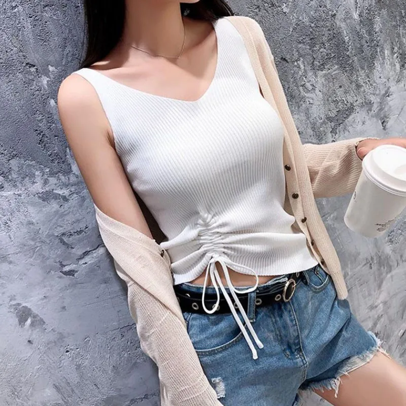 

Women's Summer Thin Camisole, Summer And Summer Wear Ice Silk Bottoming Drawstring Sleeveless Shirt T-shirt