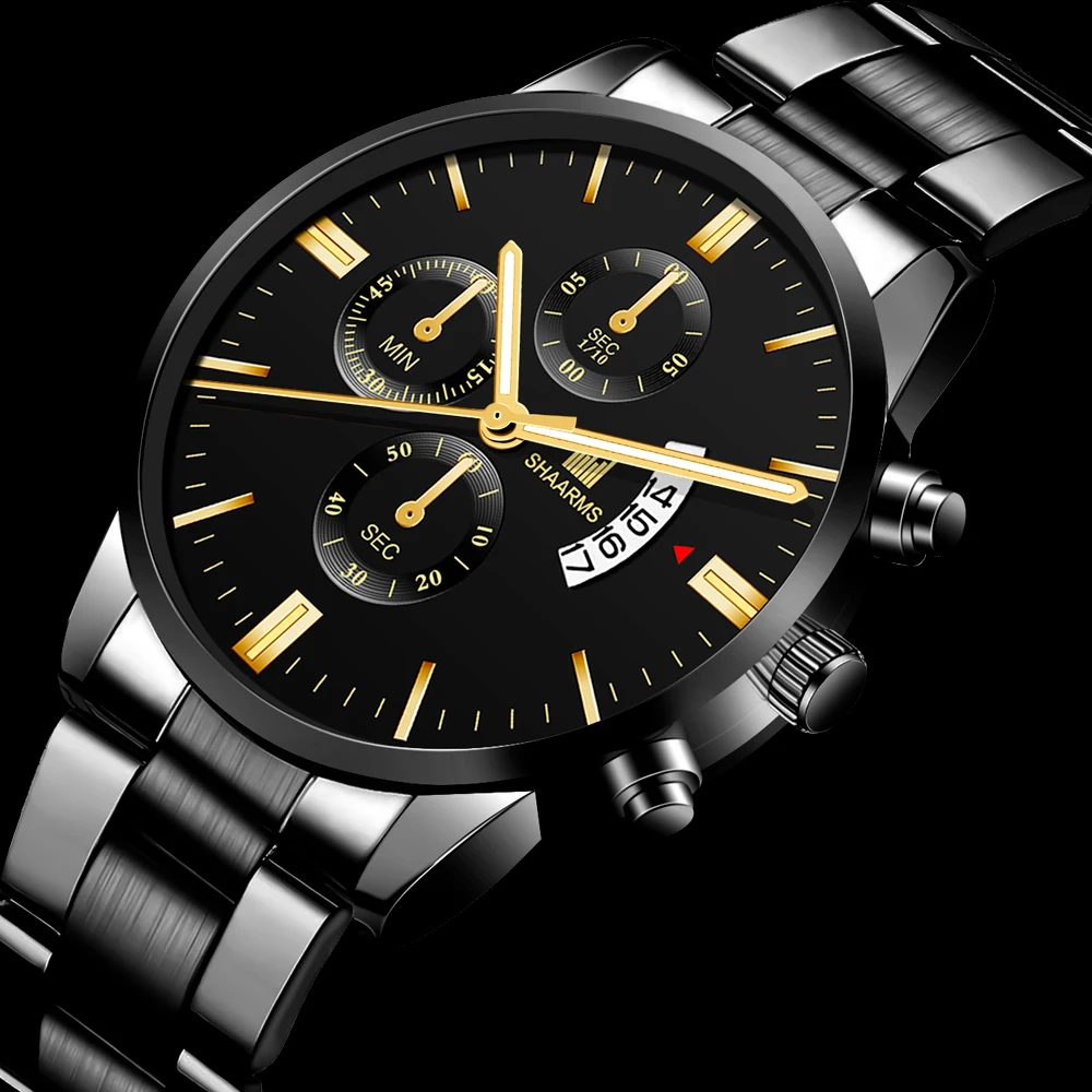 Модные роскошные часы SHAARMS мужские золотые кварцевые аналоговые военные