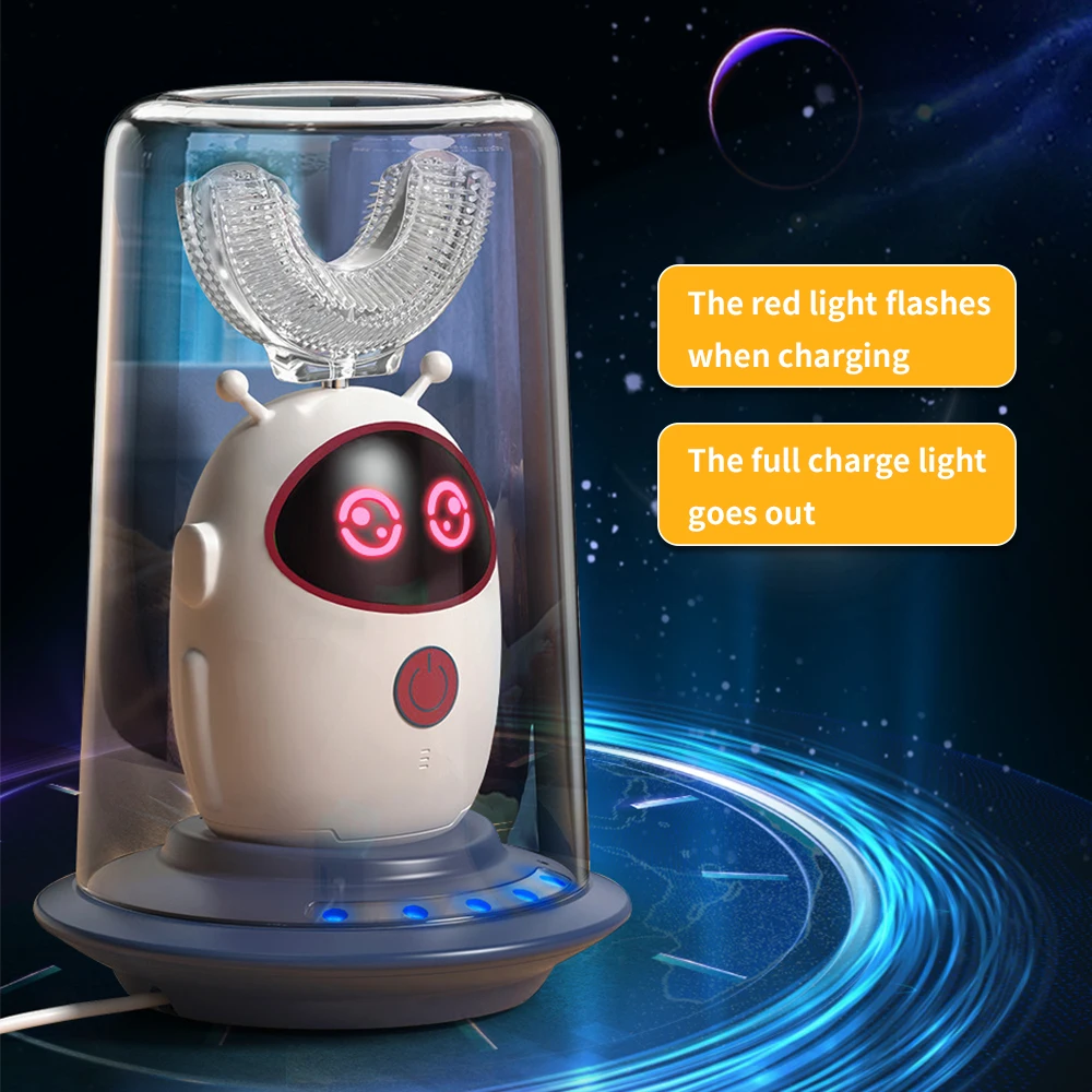 Brosse à dents électrique intelligente 360 Type U pour enfants de 2 à 12 ans, automatique, Ultra sonique, motif dessin animé