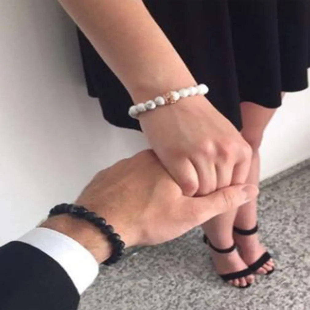 Модный браслет для пары регулируемый из вулканического камня мрамора бусины