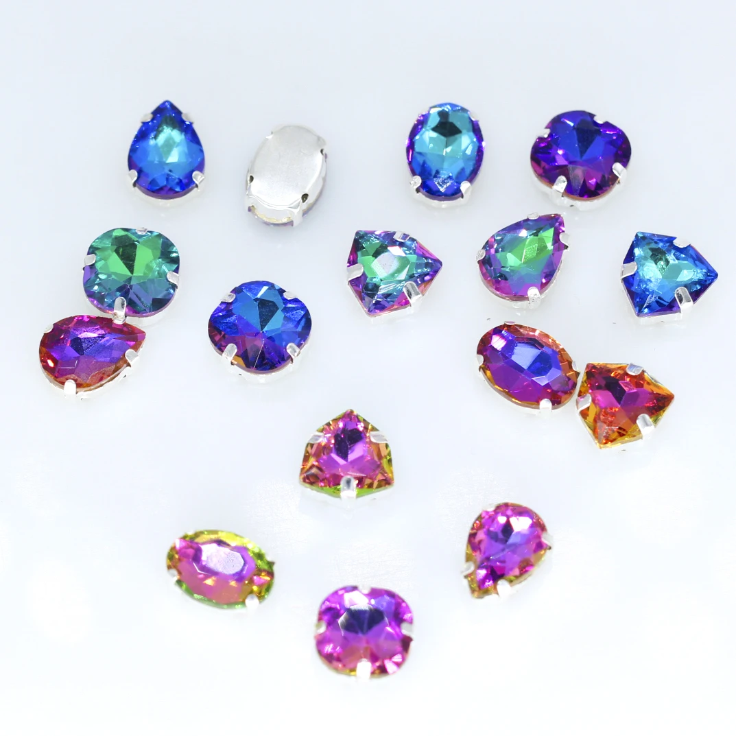 Мульти Форма шить на серебряной оправе пламени радужные стразы с украшением в