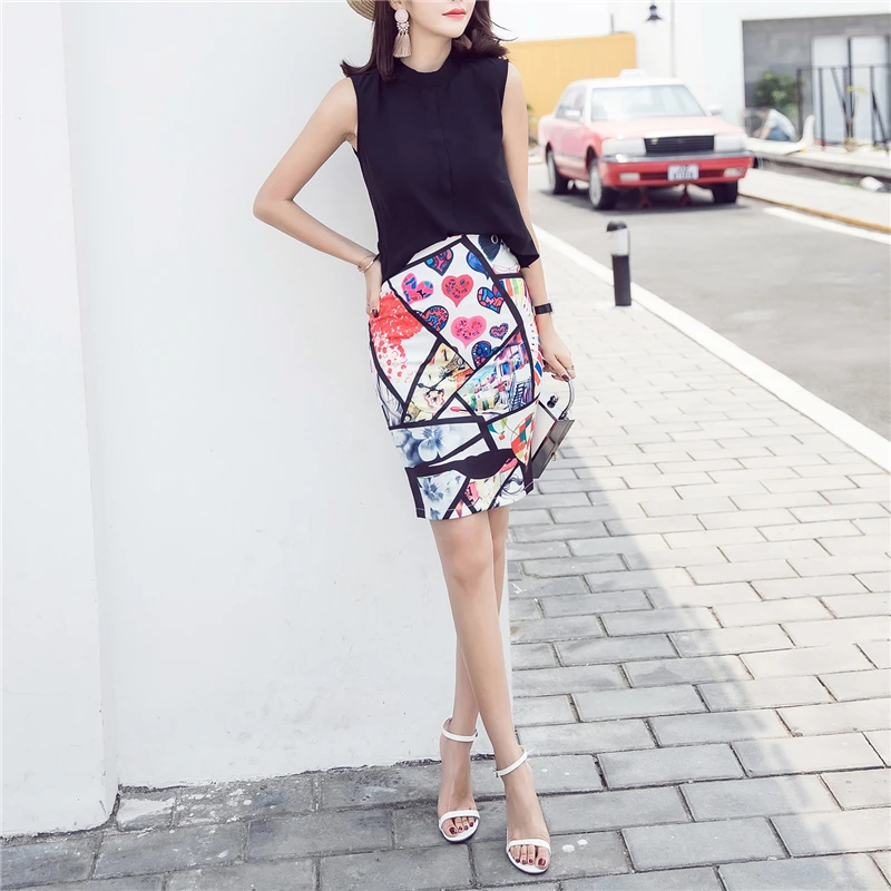 

Women's Heart Print Skirts Summer Cartoon Cat Pencil skirt Digital Graphic womens Sexy Mini Skirts Split Lady Female Falda SP612