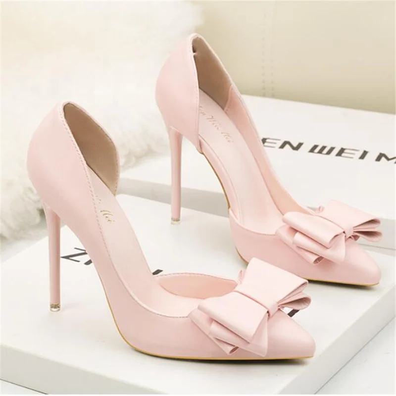 

Woman High heel fashion delicate sweet bow high heels nightclub Woman Asakuchi stilett heel Bridal Wedding Single shoessize34-39