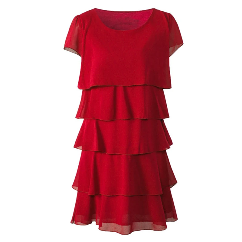 Red Vestidos de fiesta, женское платье, плюс размер, 5XL, высокое качество, элегантные женские вечерние платья, коктейльное платье с оборками, свободное летнее шифоновое платье - Цвет: Red