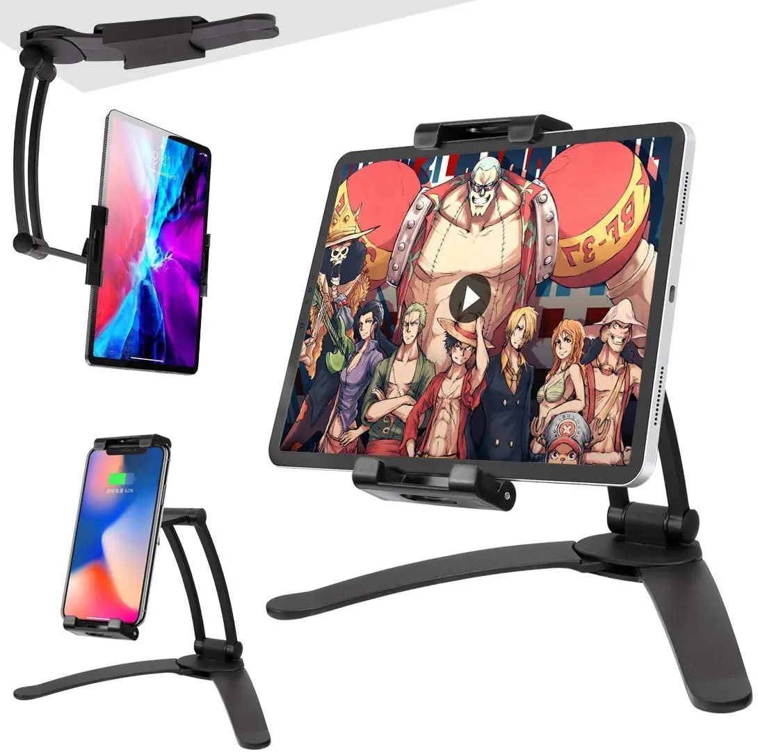 

2-in-1 Kitchen Tablet Stand, Adjustable Wall Tablet Stand Pull-Up Lazy Bracket Desktop Mount Support 5-13" Width i-Pad Phone Hol