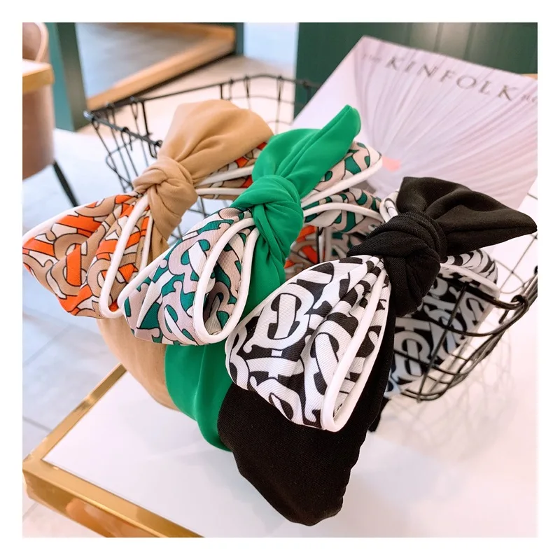 

European American New Headgear Bohemian Print Headband Double-layer Bow-knot Polka-dot Wide Hairband Yarn Wide Side