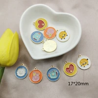 10pcs animals bunny dog hippo enamel charms pendants gold metal round shape charms fit jewelry diy accessories earrings floating