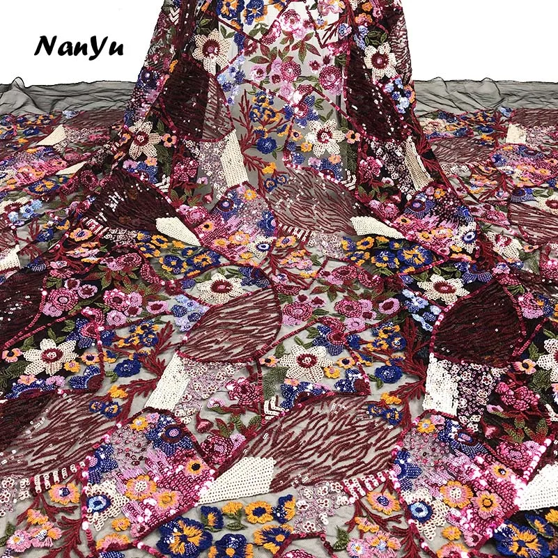 Высоко качественная французская кружевная ткань 2020 разноцветные блестки