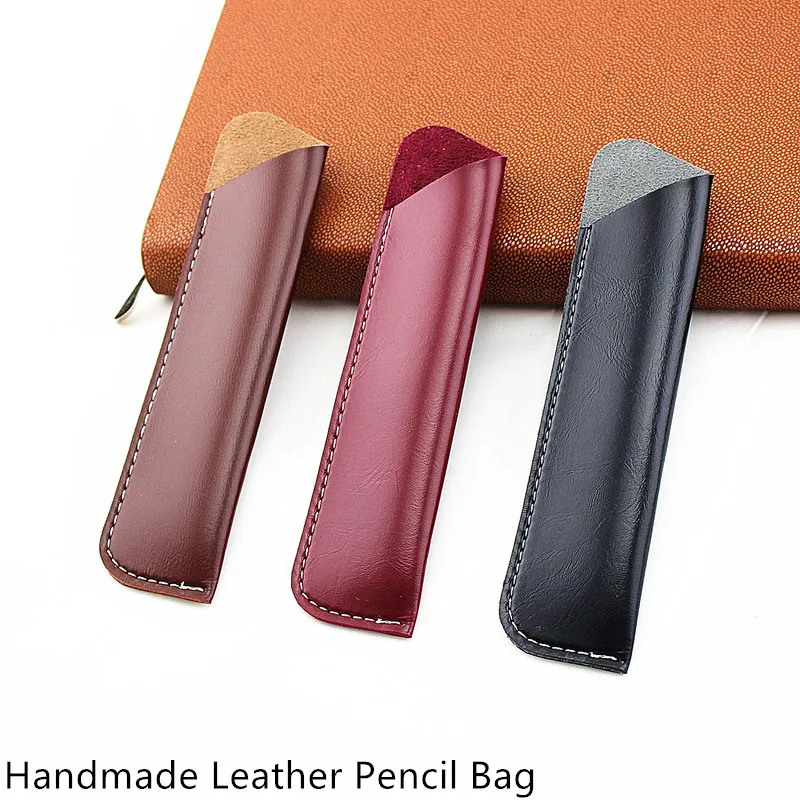 

Genuine Leather Pen Bag Pouch Cowhide Pencil Bag Case Holder Vintage Retro Style Accessories For Notebook