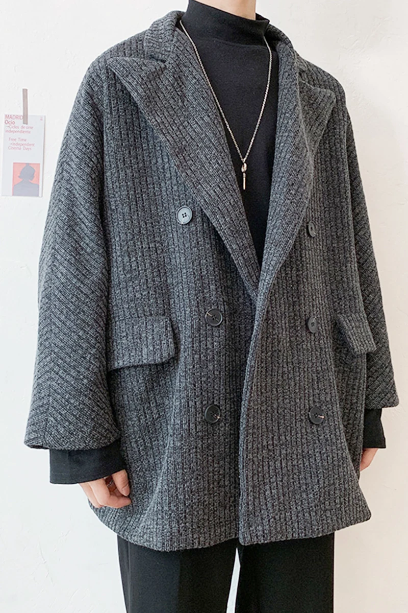 

2020 Spring And Autumn New Youth Popular Solid Color Loose Lapel Double-breasted Jacket Men Fashion Casual Wild Shirt Gray M-2XL