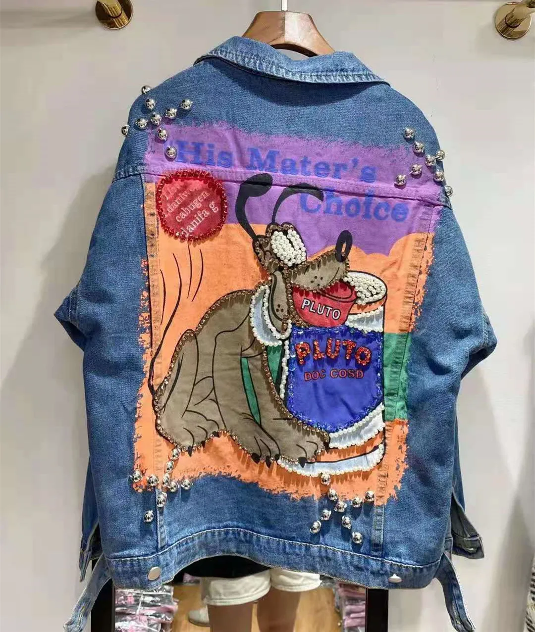 

Hiphop Street Tide Women Autumn Winter Denim Jackets Fashion Heavy Industry Cartoon Beaded Patchwork Jean Coats Mujer outerwear