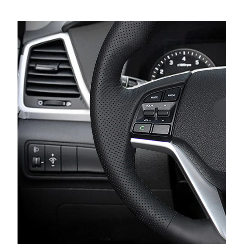 Рука сшитый черный искусственная кожа ПУ Чехлы рулевого колеса автомобиля