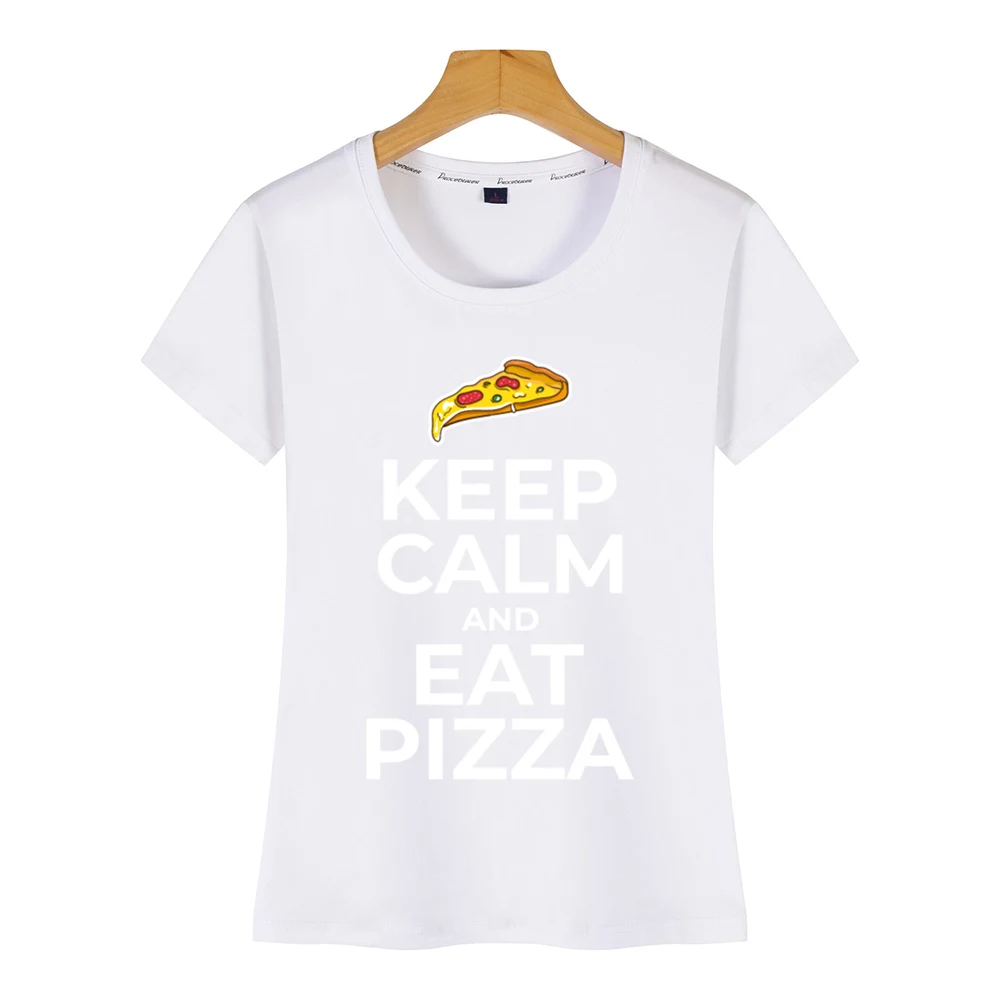 Женская Футболка keep calm and eat pizza повседневная черная короткая женская футболка |