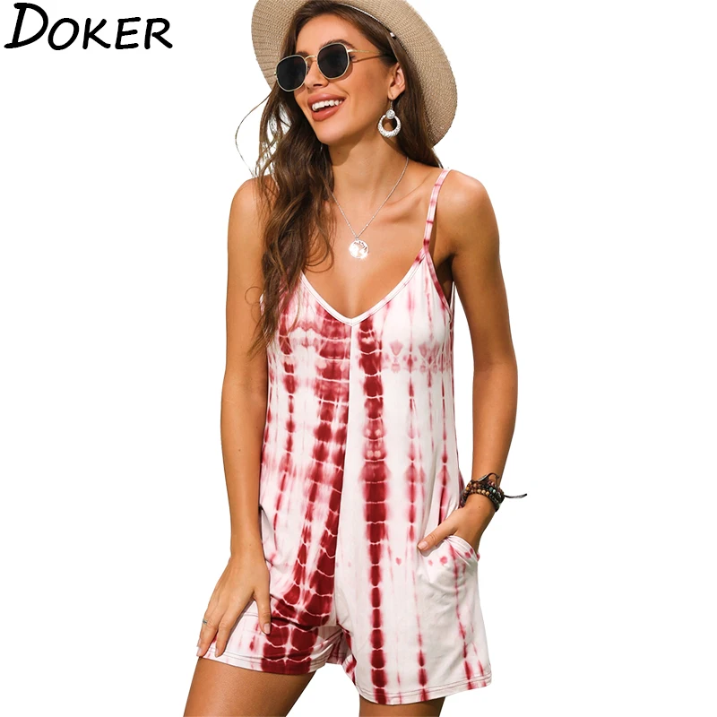 Женский свободный комбинезон с принтом повседневные пляжные комбинезоны