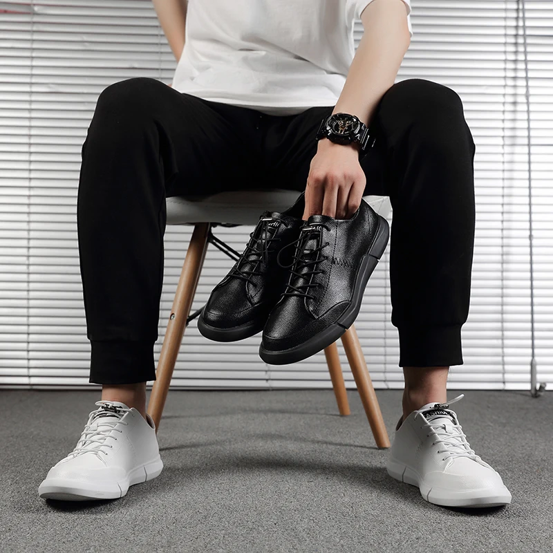 Кроссовки мужские из натуральной кожи мягкие модные туфли простая обувь на
