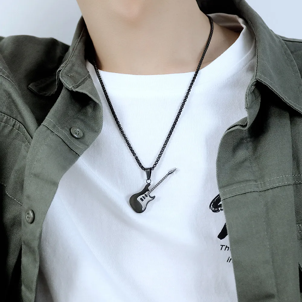 

Cyue 316L Stainless Steel Creative Personality Mini Rock Guitar Pendant Chain Necklace For Women Men fashion Jewelry ZYN051