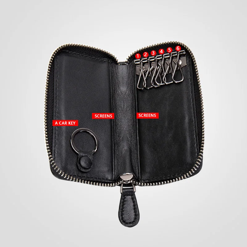 

Vintage Women Men Sheepskin Genuine Leather Key Bag Wallet Unisex Multi-Function Housekeepers Covers Zipper Organizer Bags Purse