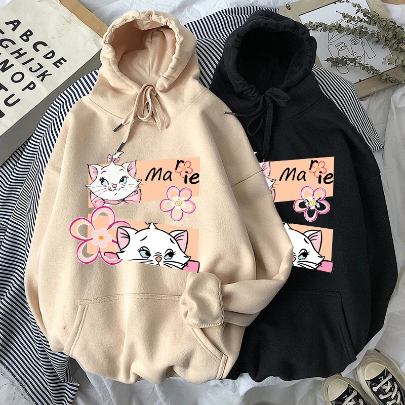 

Disney Mickey Marie Cat Hoodie Women Girl Funny Cute Cartoon pullover with Print Casual Short Sleeve Woman Hoodie HarajukuTops