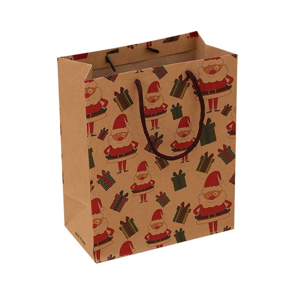 Рождественская Подарочная сумка бумажная упаковка крафт-бумага Нижняя ручка