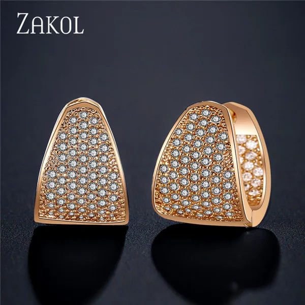 Gold Color 2147 ZAKOL благородные женские/женские серьги-кольца, высокое качество, Кристалл циркония, микро инкрустация, ювелирные изделия, уникальные треугольные серьги FSEP600 - Окраска металла: Gold Color 2147