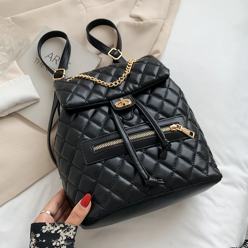 

Solid Color Backpack Bags for Women 2021 School Bags for Teenagers Girls Luxury Back Packs Lingge Quality Small PU Leather