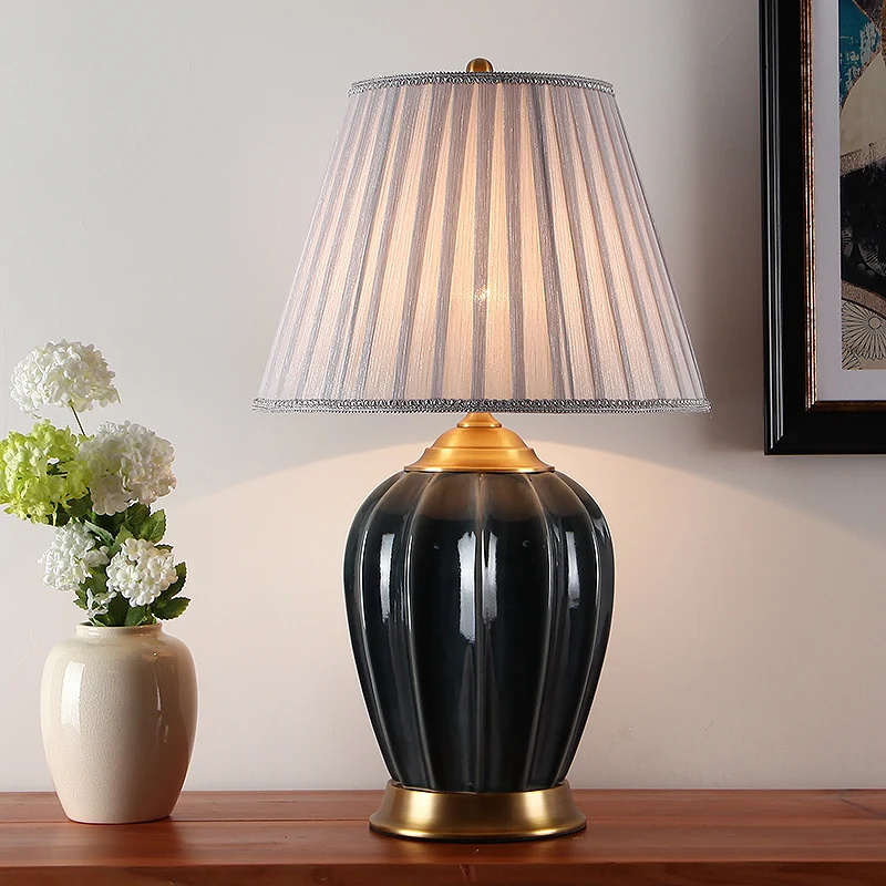 Простая Современная китайская керамическая настольная лампа прикроватная для