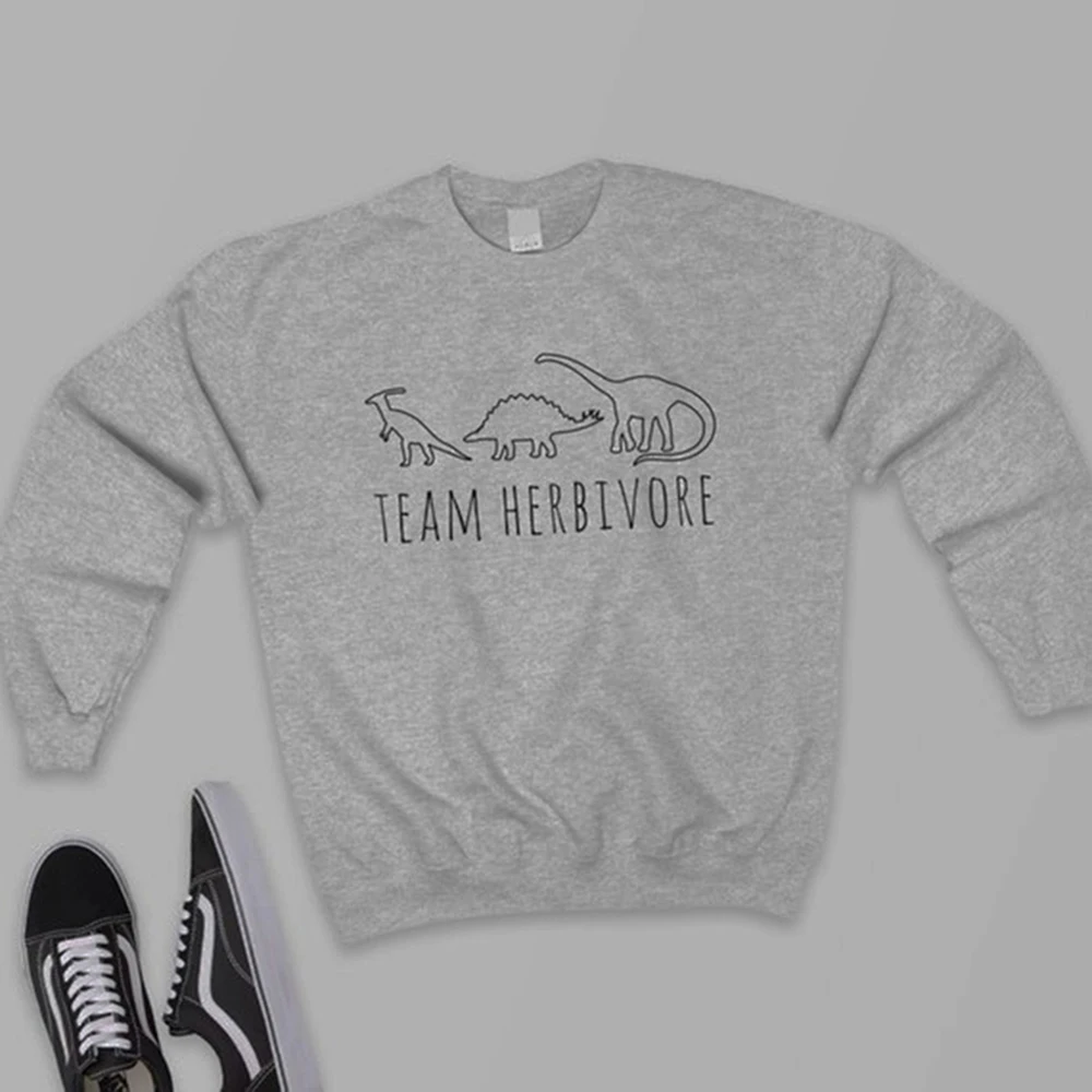 

Team Herbivore Cute Dinosaur sweatshirt 90s Girls Harajuku Graphic Tops Fuuny tumblr hoodies Women Clothes Vegan sweatshirts