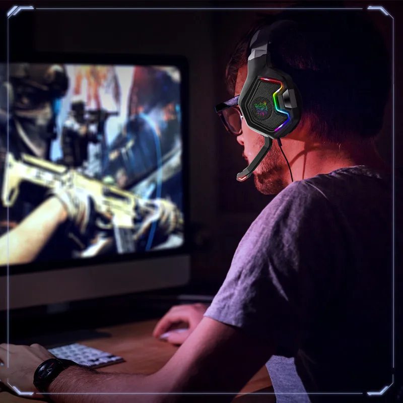 

Gaming Headset With Noise Cancelling Mic 7.1 Surround Sound RGB LED Light Soft Earmuffs Headset For PS4 PC Laptop Tablet Mac