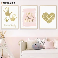 golden family fingerprint nursery quote art canvas poster minimalist print geometry heart painting wall picture for living room