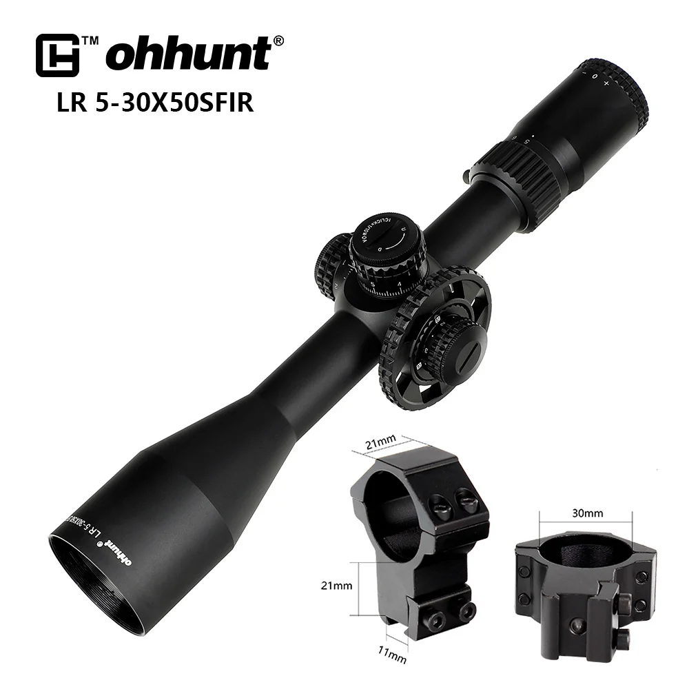 High Dovetail Rings Ohhunt LR 5-30x50 SFIR Охотничий прицел Тактическое стекло Травленая прицельная сетка Красная подсветка Боковые параллаксные турели Блокировка сброса Прицел - Цвет: High Dovetail Rings