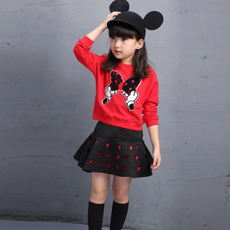 Комплект одежды для девочек спортивный свитер с принтом в виде бабочек + юбка до