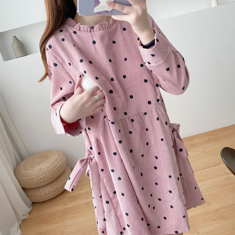 Вельветовые Блузки с длинными рукавами для кормящих мам розовая и черная