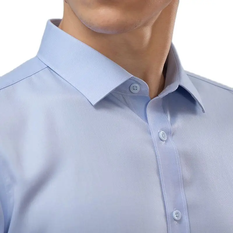 Мужская двухнитевая хлопковая рубашка однотонная не требует глажки