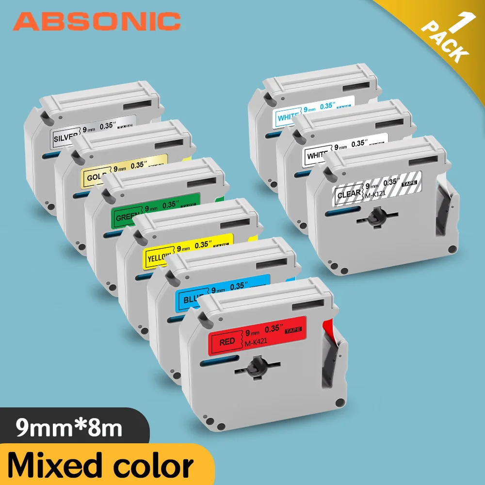Absonic 8 Цвет 9 мм лента для маркировки MK 121 221 421 521 621 принтер ленты черный на белом