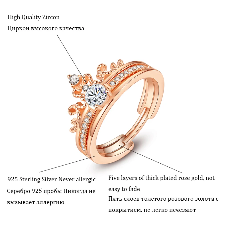 BOSCEN 925 пробы Серебряное кольцо для женщин и девушек Подарок 2019 Корона съемный два