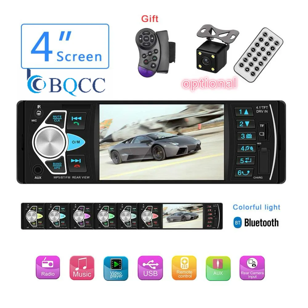 Одиночный 1DIN Bluetooth стерео 4," MP5 плеер USB TF карта U диск AUX FM Радио авторадио+ камера