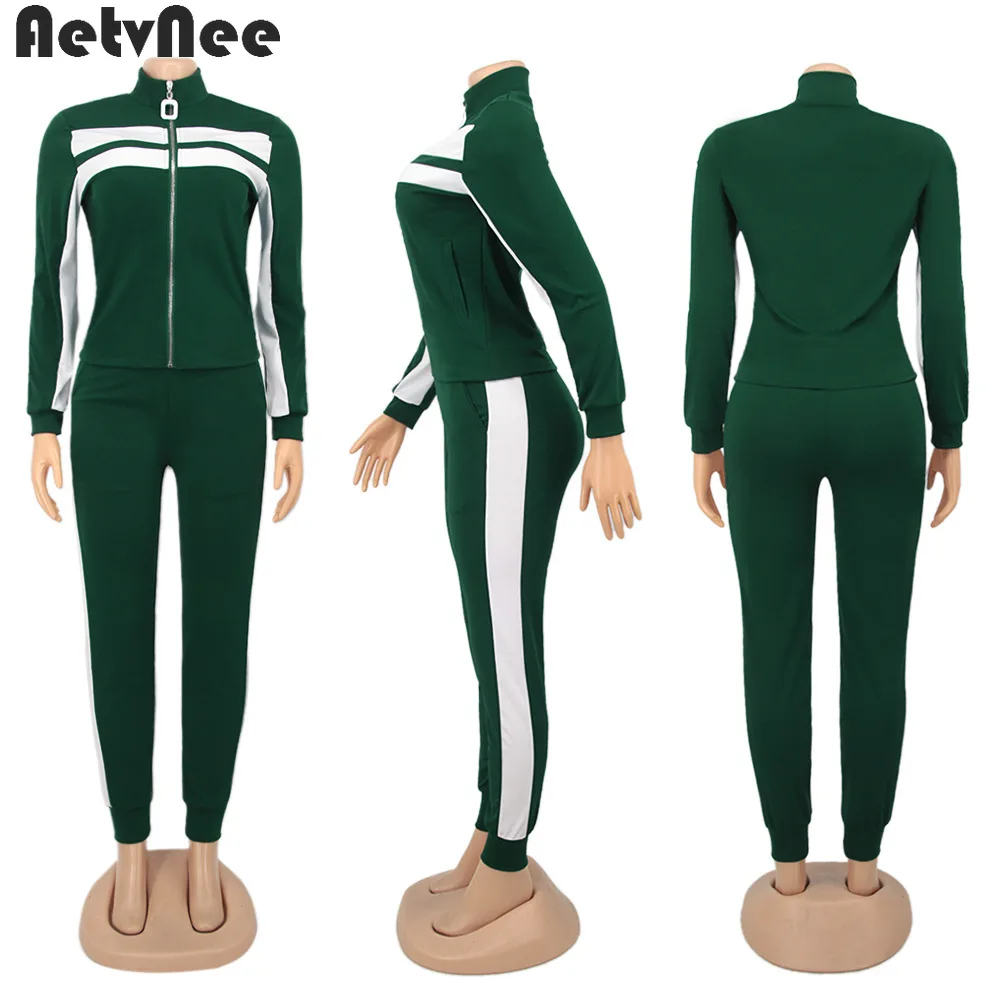 

AetvNee 2 Two Piece Set Women 2021 Autumn Zipper Jacket Coats Pockets Slim Jogger Pant Sets Fitness Suits Street Casual Clothing
