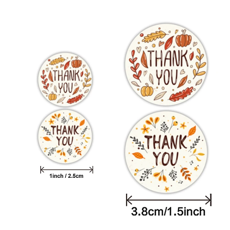 

Roll Thanksgiving THANK YOU thanks sticker Pumpkin Autumn leaves Label 25MM