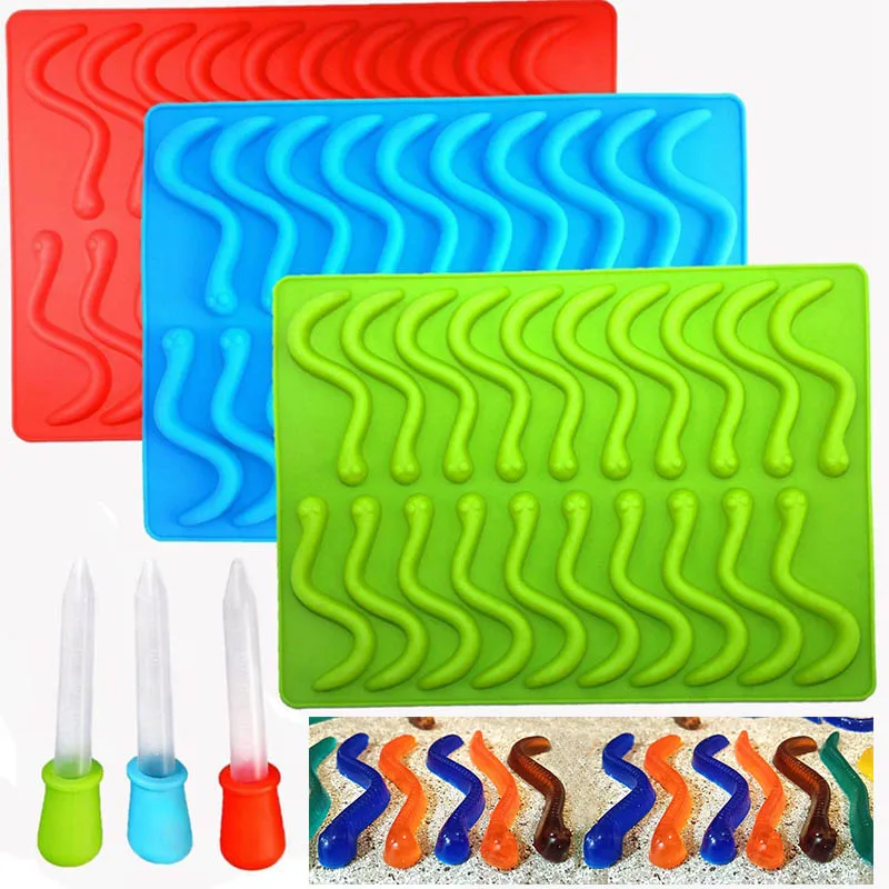 20 силиконовые полости Gummy Snake Worms шоколадная форма сахар конфеты форма для желе рюмки из льда лоток Форма для пирога инструменты для украшения