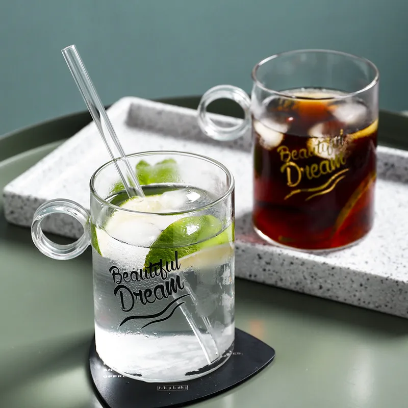 Кружка для кофе из соломенного стекла прозрачные чашки с милым алфавитом