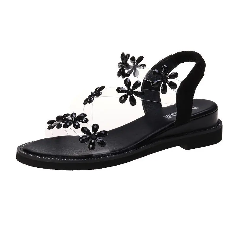 

Women Sandals Boho Style Summer Shoes For Women Flat Sandals Beach Shoes 2021 Crystal Flowers Bling Chaussures Femme 35-40