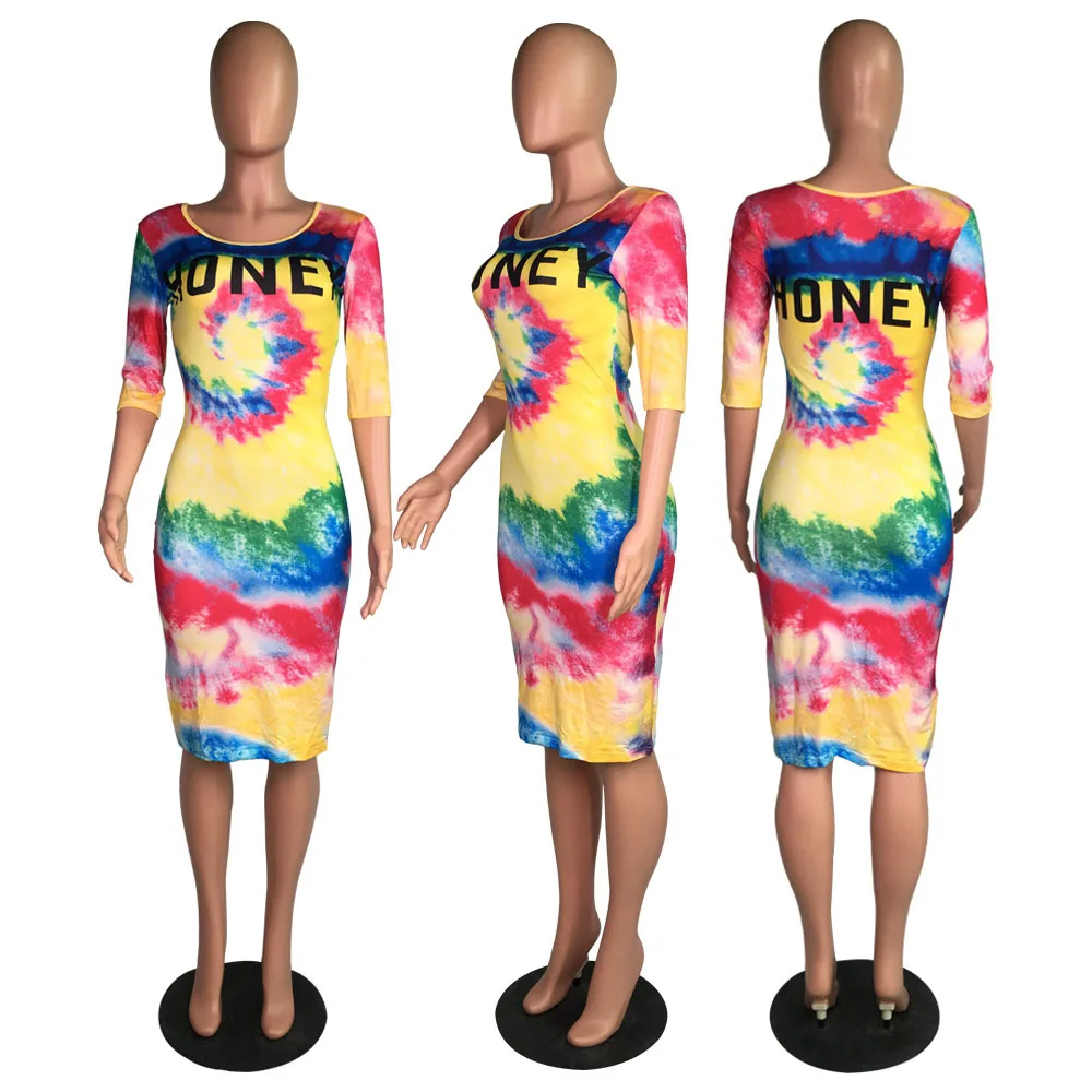 

Tie Dye Dress Mini Short Dress Letter Women Summer Dresses Vestidos Mujer Bodycon Sexy Club Sukienka Letnia Vestiti Donna 2021