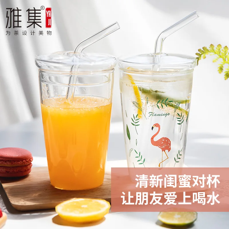 Стеклянная чашка для сока с фламинго прозрачная стеклянная кружка эспрессо