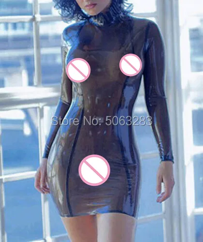 Прозрачные черные латексные женские платья с длинным рукавом резиновые