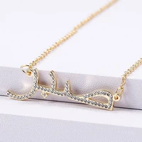custom crystal rhinestone arabic name plate necklace stainless steel diy letter font pendant sparkling muslims jewelry for women