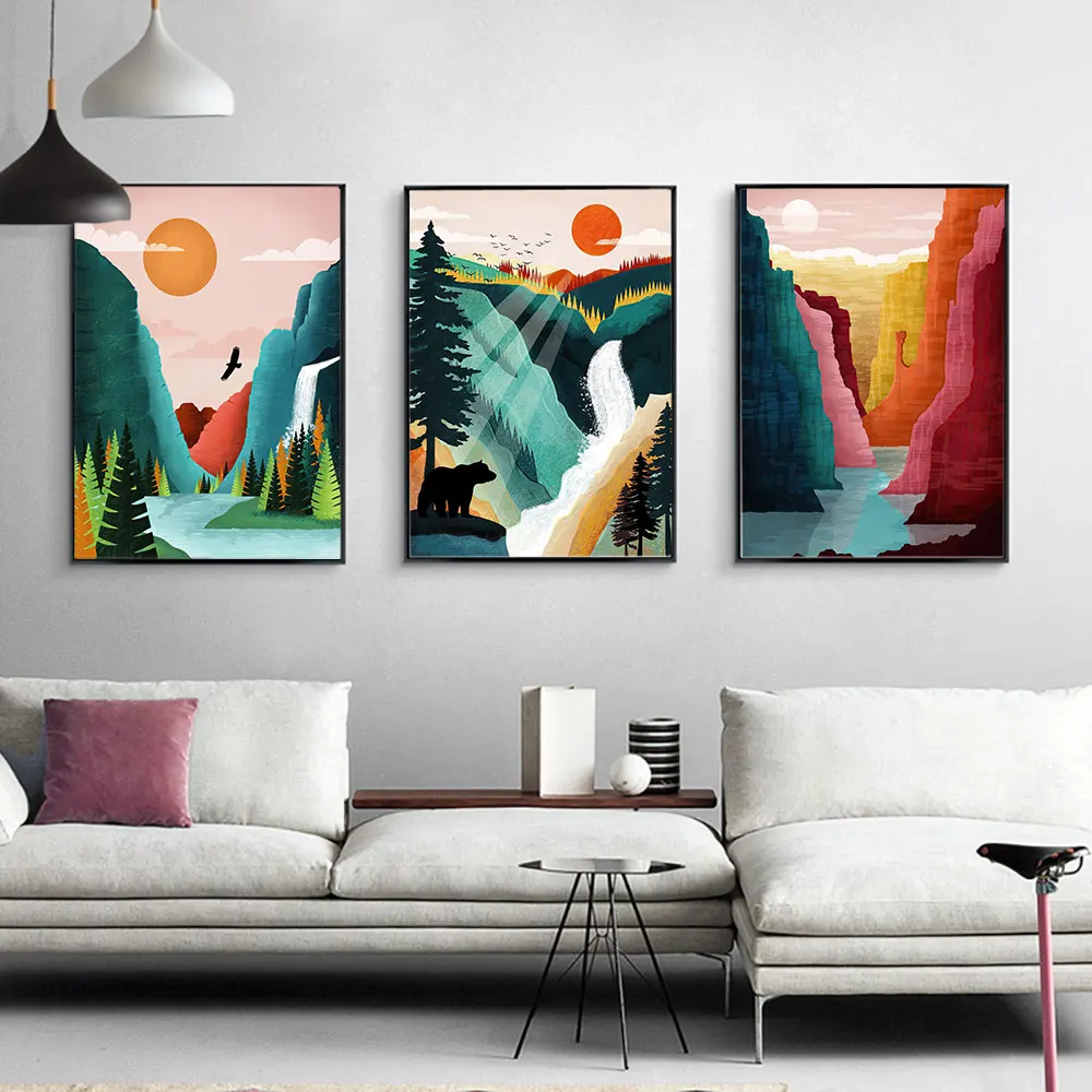 

Mountain Landscape Poster Modern Abstract Canvas Painting Sunset Moon Art Print Nordic Wall Picture For Living Room Home Decor