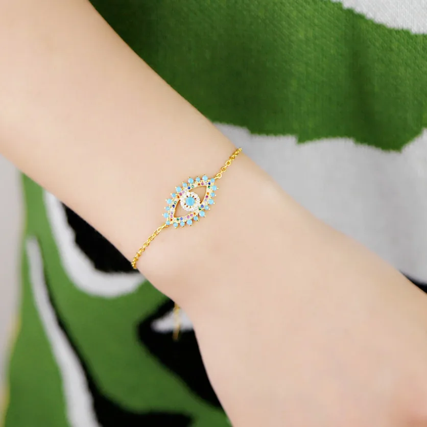 Новый модный браслет с бирюзовыми Фианитами цвет радуги | Украшения и аксессуары