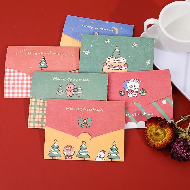 6 шт./лот мультяшный Рождественский мини бумажный конверт с карточкой для