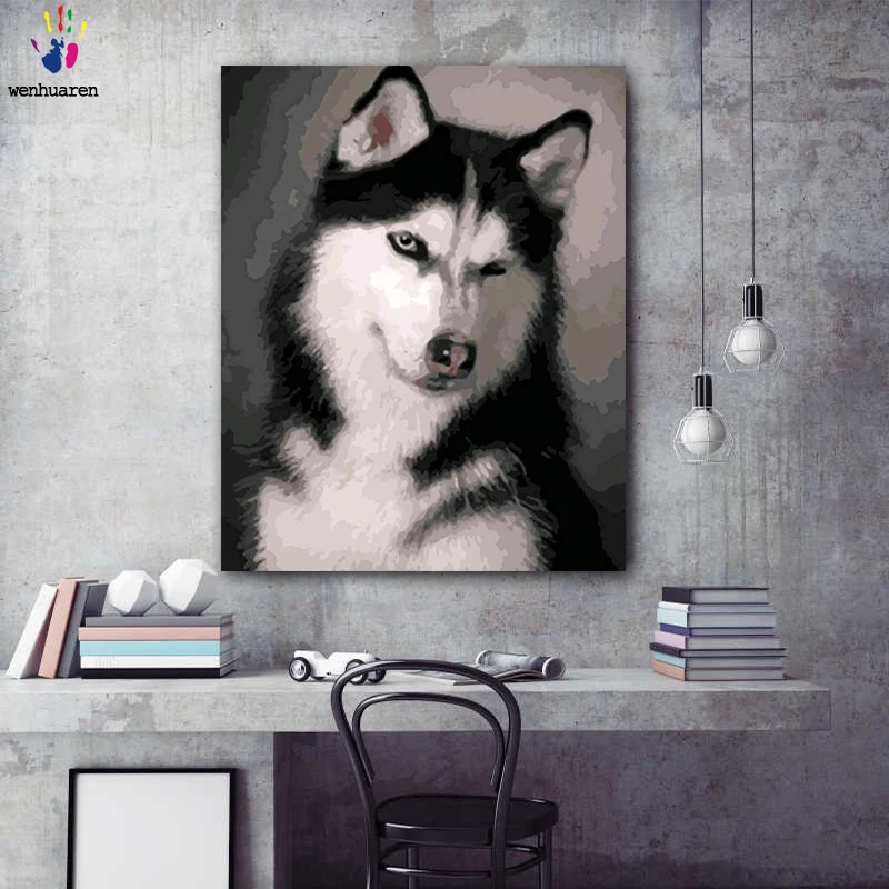 DIY картинки для раскраски по номерам с цветами Собака Картина Рисование в рамке